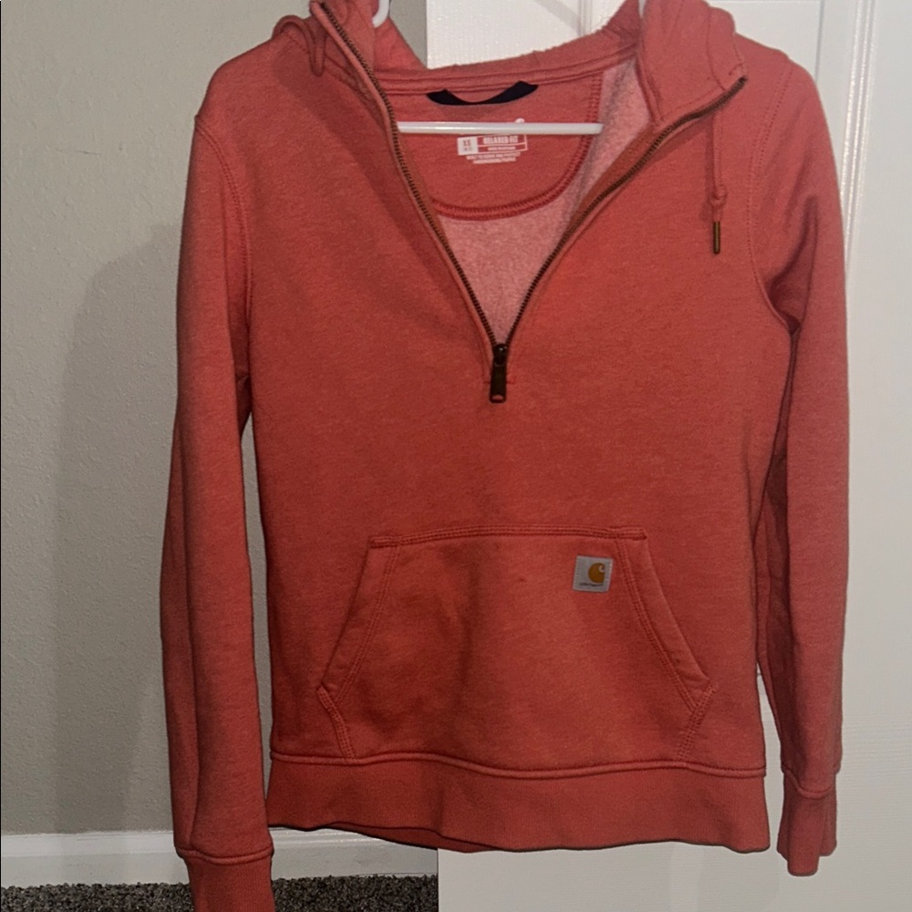 Carhartt Women's Coral-Pink Half-Zip Hoodie